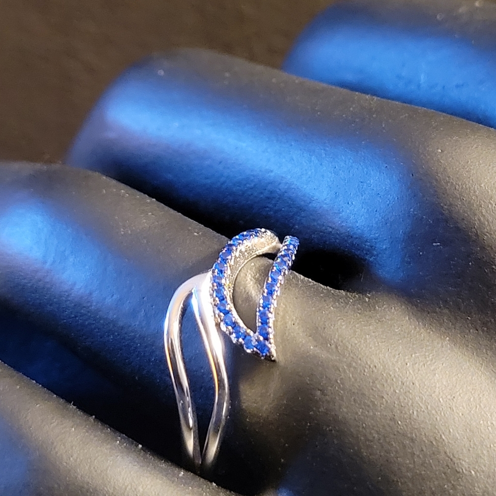 Solid 925 Sterling Silver Blue Wave Ring